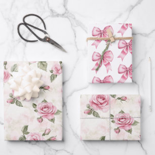 Hoja De Papel De Regalo Rosas Rosadas Florales Cumpleaños