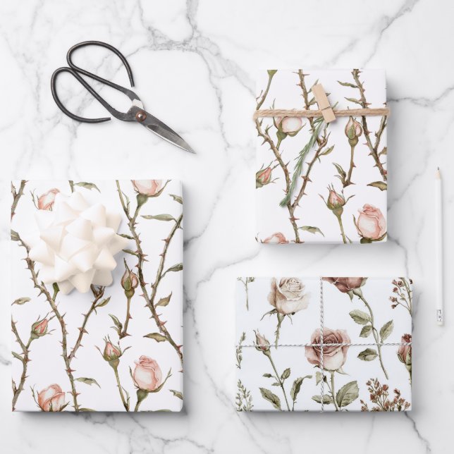 Hoja De Papel De Regalo Rosas Rosadas Flores Cumpleaños (Anverso)