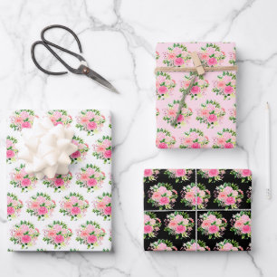 Hoja De Papel De Regalo Rosas rosadas flores y follaje