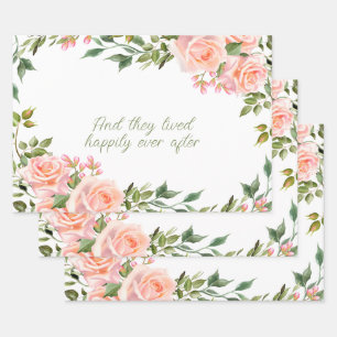 Hoja De Papel De Regalo Rosas rosadas Marco de flores de acuarela 