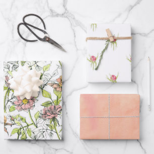 Hoja De Papel De Regalo Rosas rosadas Rosas capullos de flores Melón Naran