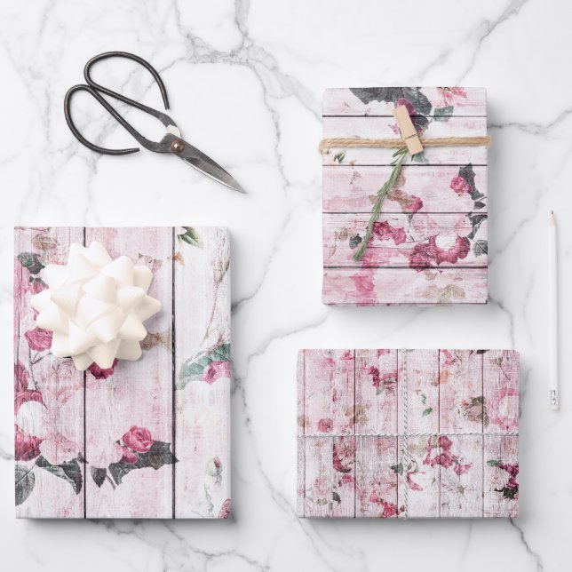 Hoja De Papel De Regalo Rosas rosadas shabby chic (Anverso)