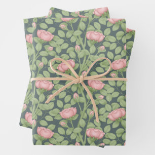 Hoja De Papel De Regalo Rosas rosadas sobre azul pizarra