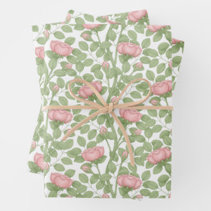 Hoja De Papel De Regalo Rosas rosadas sobre blanco