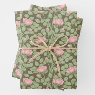 Hoja De Papel De Regalo Rosas rosadas sobre marrón