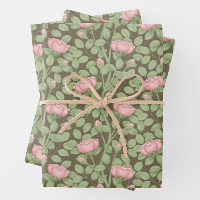 Hoja De Papel De Regalo Rosas rosadas sobre marrón (In situ)
