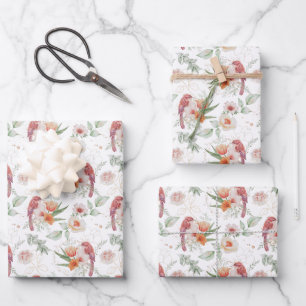 Hoja De Papel De Regalo Rosas rosadas y acuarelas de pájaros para bodas