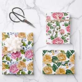 Hoja De Papel De Regalo Rosas Rosadas y Amarillas