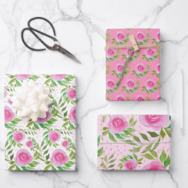 Hoja De Papel De Regalo Rosas rosas rosas, acuarela pintada a mano