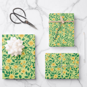 Hoja De Papel De Regalo Rosas silvestres en amarillo y verde