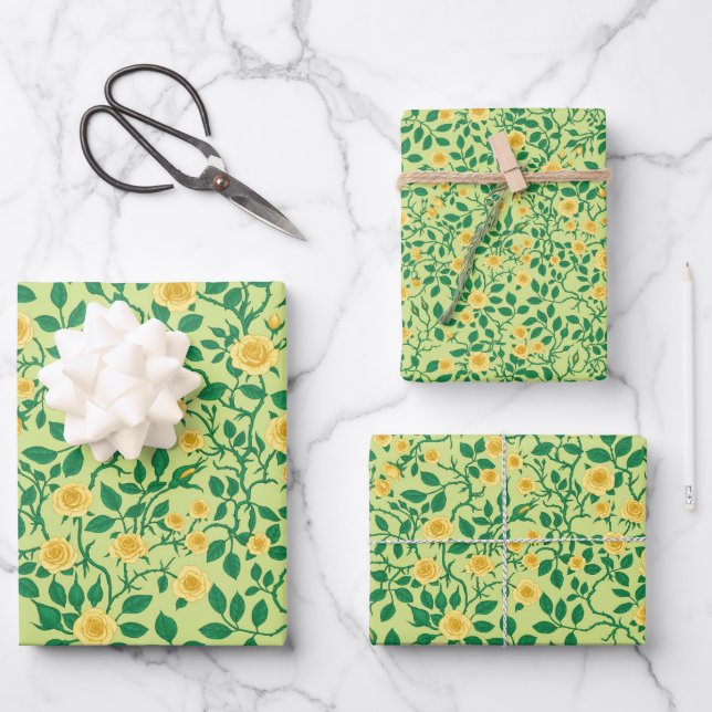 Hoja De Papel De Regalo Rosas silvestres en amarillo y verde (Anverso)