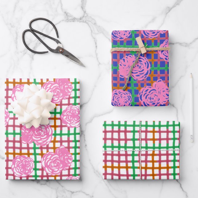 Hoja De Papel De Regalo Rosas sobre el patrón de plástico - rosa (Anverso)