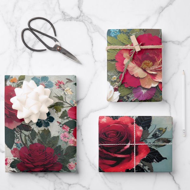 Hoja De Papel De Regalo Rosas Vintage (Anverso)