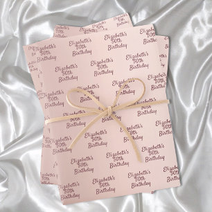 Hoja De Papel De Regalo Rose gold pink monogram name birthday