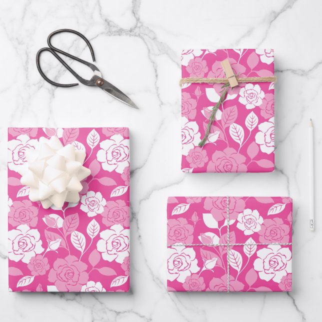 HOJA DE PAPEL DE REGALO ROSE PATTERN (PINK) (Anverso)