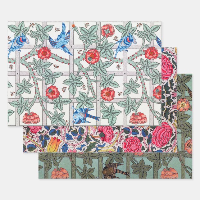 Hoja De Papel De Regalo Rose with Small Bird, William Morris (Set)