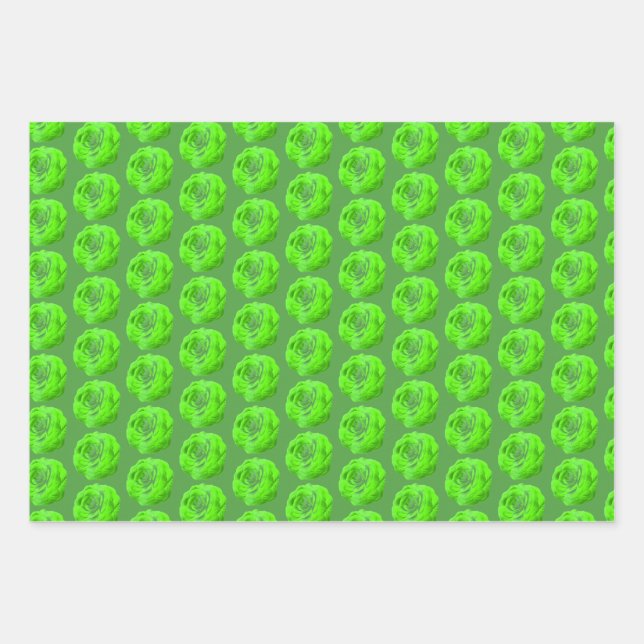Hoja De Papel De Regalo Rosenblüte in Grün, 3D-Optik - (Anverso)