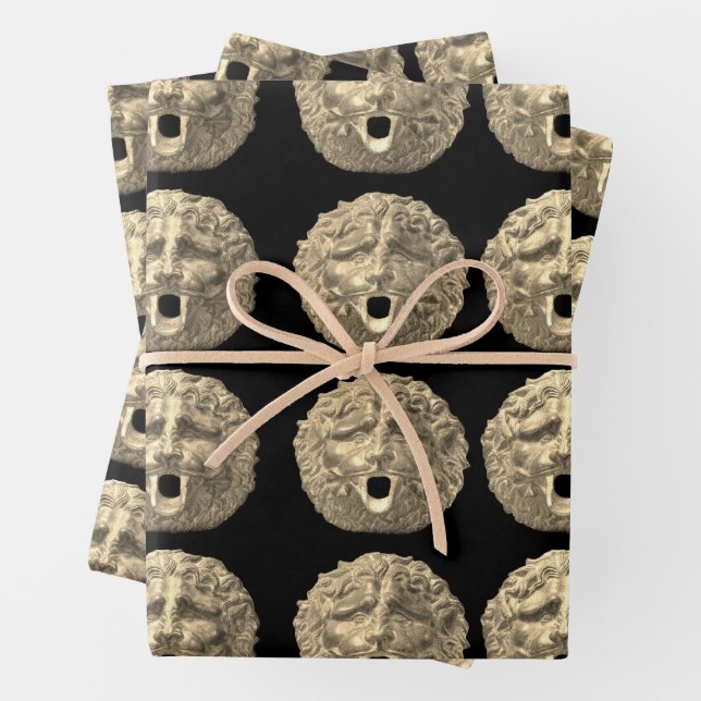 Hoja De Papel De Regalo Rostros de león griegos (In situ)