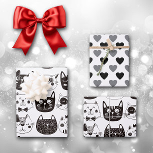 Hoja De Papel De Regalo Rostros y corazones de gato de Personalizado blanc