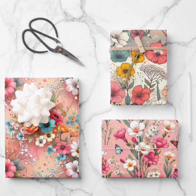 Hoja De Papel De Regalo Rosy Bloomscape 3 (Anverso)