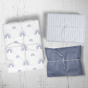 Hoja De Papel De Regalo ROWAN Summer Boy Blue Boho Rainbow Baby Shower