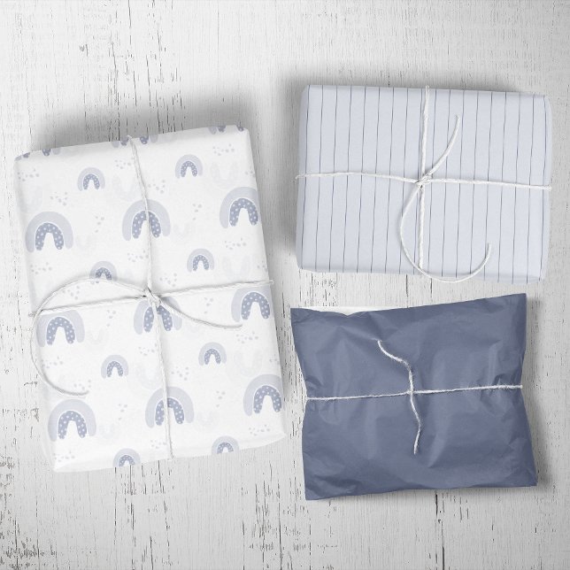 Hoja De Papel De Regalo ROWAN Summer Boy Blue Boho Rainbow Baby Shower (ROWAN Summer Boy Blue Boho Rainbow Baby Shower Wrapping Paper Sheets)