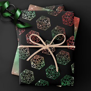 Hoja De Papel De Regalo RPG Dados JUGADOR DE MESA RETRO FANTASÍA NAVIDEÑ