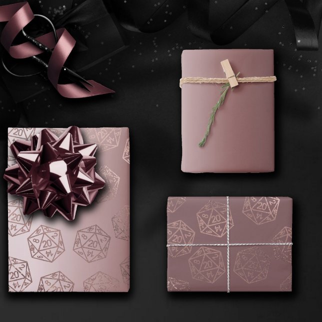 Hoja De Papel De Regalo RPG Luxe | Mauve Sheen Fantasy Tabletop Gamer Dice (Subido por el creador)