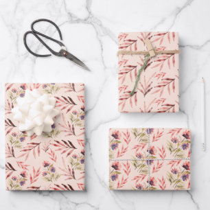 Hoja De Papel De Regalo Rubor Black Purple Wildflowers Watercolor Art