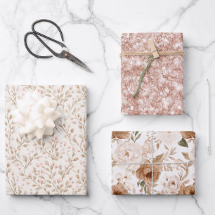 Hoja De Papel De Regalo Rubor Brillo Rosa Crema Floral Despedida de Solter