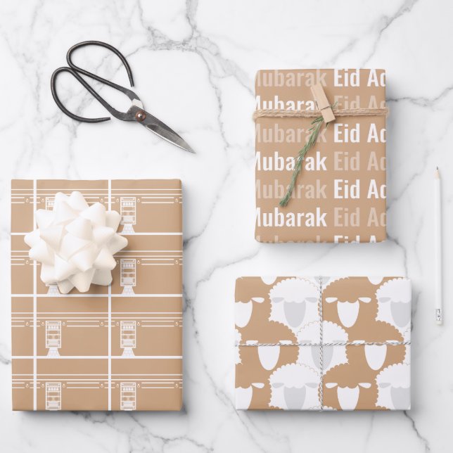 Hoja De Papel De Regalo Rubor Eid Adha Mubarak Kaaba Sheep (Anverso)