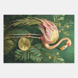 Hoja De Papel De Regalo Rubor Flamenco Elegancia, Plumas Rosadas Tropicale