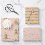 Hoja De Papel De Regalo Rubor Pink Gold Christmas Tree Stripes Sparkle<br><div class="desc">Rayas de oro rosado Rubor Árbol de Navidad y puntos de brillo de Confetti</div>