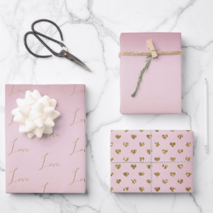 Hoja De Papel De Regalo Rubor Pink Ombre Purpurina Gold Love