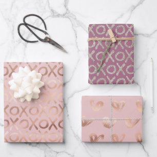 Hoja De Papel De Regalo Rubor Purpura Rosa Dorado Plateado XOXO