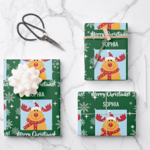 Hoja De Papel De Regalo Rudolph Reno Ciervo Navideño Festivo Personalizado