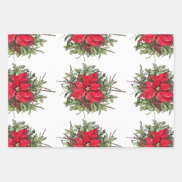 Hoja De Papel De Regalo Ruido Woodland Poinsettia Feliz Navidad