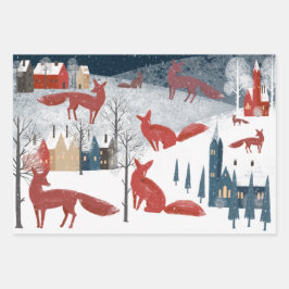 Hoja De Papel De Regalo Rusdic Winter Red Fox Snow Mountain Village