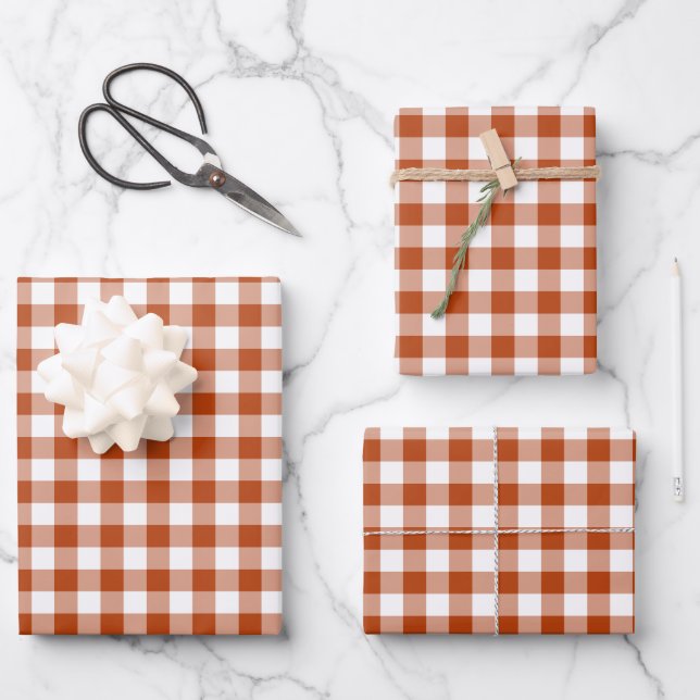 Hoja De Papel De Regalo Rust Red Plaid Gingham (Anverso)