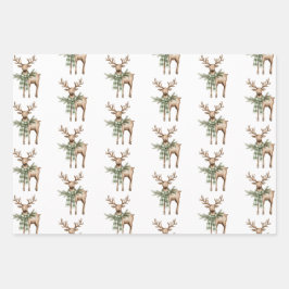 Hoja De Papel De Regalo Rustic Brown Bows Cream Green Christmas Trees Deer