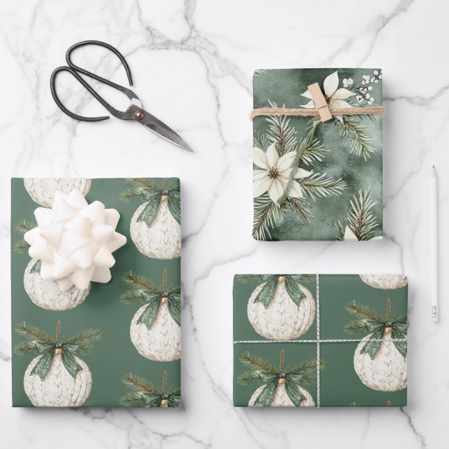 Hoja De Papel De Regalo Rustic Brown Cream Green Ornament Christmas   (Anverso)