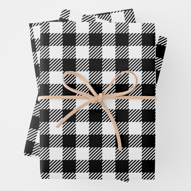 Hoja De Papel De Regalo Rustic Farmhouse Black & White Checkered (In situ)