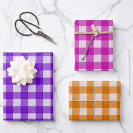 Hoja De Papel De Regalo Rustic Gingham Tartan Plaid Naranja Purple Pink