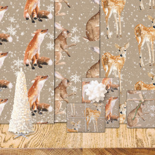Hoja De Papel De Regalo Rustic Kraft Elegant Snowy Winter Animales