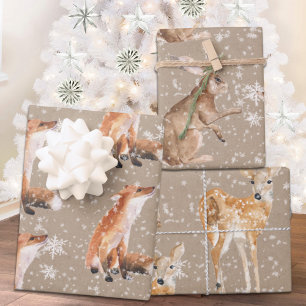 Hoja De Papel De Regalo Rustic Kraft Elegant Snowy Winter Animals 2