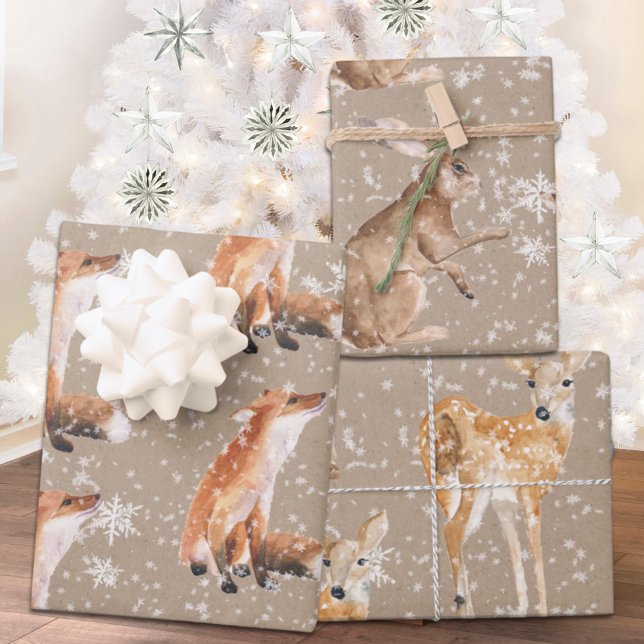 Hoja De Papel De Regalo Rustic Kraft Elegant Snowy Winter Animals 2 (Subido por el creador)