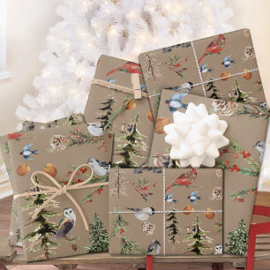 Hoja De Papel De Regalo Rustic Kraft Everything Woodland Winter Birds