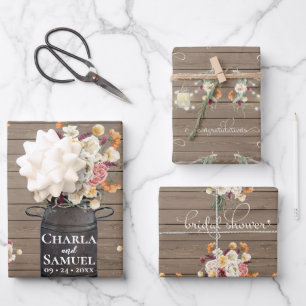 Hoja De Papel De Regalo Rustic Mason Jar Watercolor Boda Pesonalizado Wr