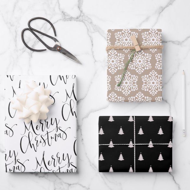 Hoja De Papel De Regalo Rustic Merry Christmas Snowflakes Navidades (Anverso)
