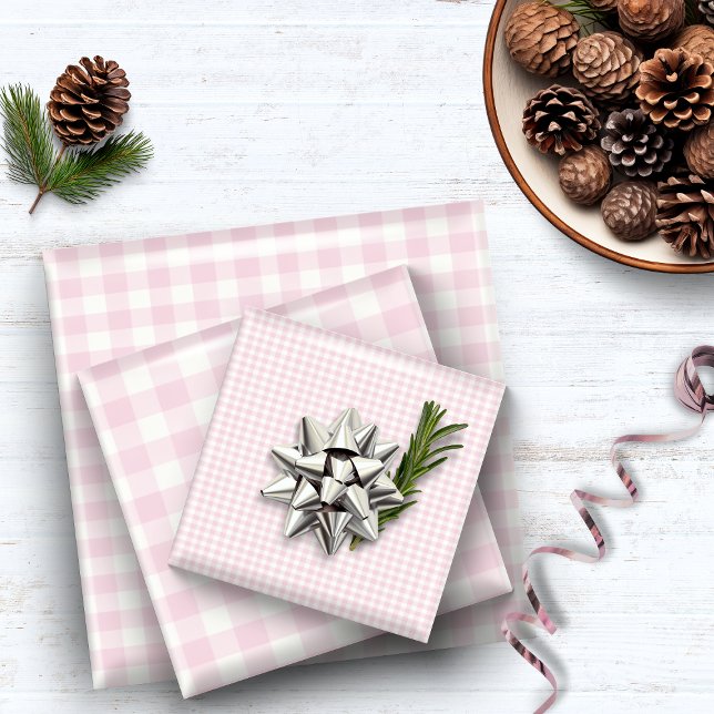Hoja De Papel De Regalo Rustic Pink Gingham Plaid (Rustic Pink Gingham Plaid Wrapping Paper Sheets)